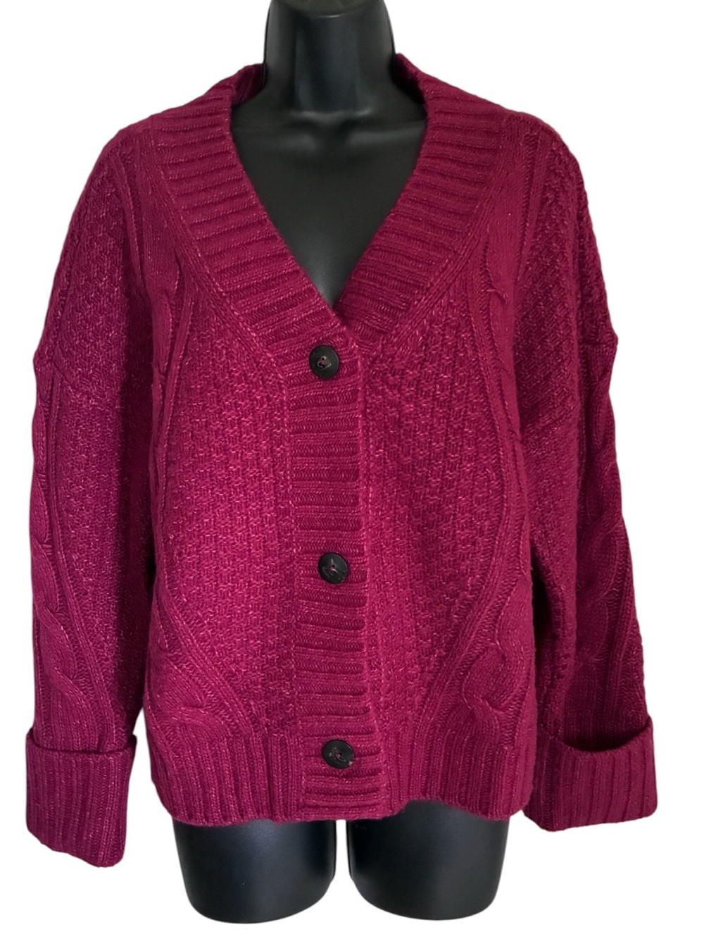 Abercrombie & Fitch Red Cabincore Grandpa Fall Cable Knit Button Cardigan Sz S